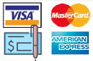 We accept Visa, Mastercard, Discover and Amex